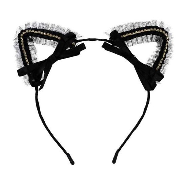 Pretty Black Cat Ears Diamante Crystal Kitty Ears Fancy Dress Hen Party Costume Women Girl UK Seller Cat Woman