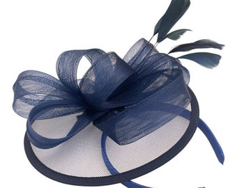 Fascinator Piuma Fascia per capelli Clip Ascot da matrimonio Madre della sposa Nuziale Arancione Navy Royal Verde smeraldo Rosa