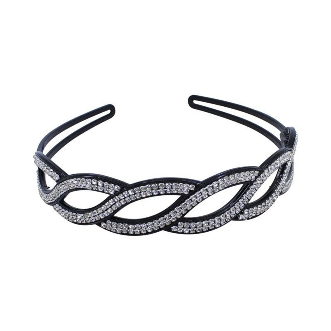 Black Acrylic Crystal Headband With Grips Teeth Hairband Genuine Crystal Stone Haoir Accessories