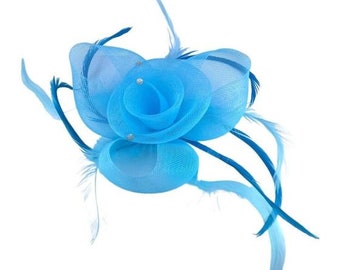 Rosa Grün Blau Koralle Fascinator Feder Rosette Stirnband Clip Hochzeit Ascot Mutter der Braut Abschlussball Braut UK Verkäufer