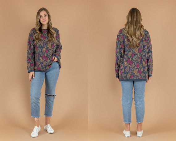 80's Oversized Patterned Cotton Sweater