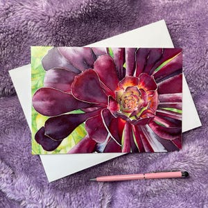 Lila Sukkulenten Grußkarte Muttertagskarte Ostergruß Frühlingsblume Aquarell Sukkulentenmalerei lila, Blankokarte mit Umschlag
