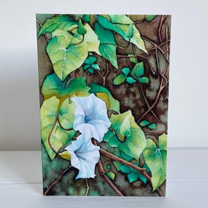 Biglietto di auguri con vite a campana, biglietto per la festa della mamma, biglietto di auguri di Pasqua, dipinto di fiori primaverili, acquerello bianco, fiori selvatici, vuoto all'interno con busta