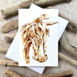 Biglietto d'auguri a forma di cavallo Dipinto di cavallo ad acquerello Illustrazione ad acquerello di un cavallo in legno galleggiante, biglietto A6 vuoto all'interno, con busta