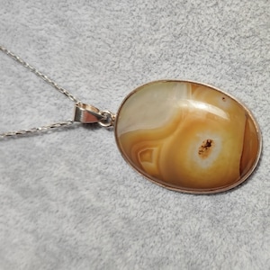 Yellow Agate Pendant. 925 Sterling Silver. Natural Yellow Agate Oval Cabochon. Real Agate pendant. Boho Unisex pendant. Large Agate stone