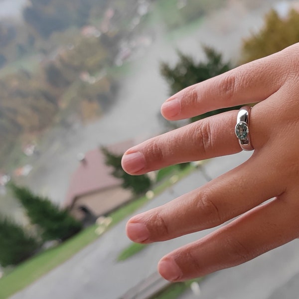 Genuine Aquamarine Ring. 925 Sterling Silver Natural Aquamarine oval shape.Engagement Ring.Gift Idea. Aquamarine Gemstone Ring