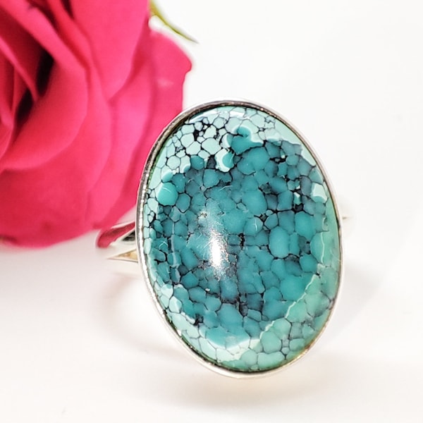 Tibet Turquoise Ring. 925 Sterling Silver Natural Turquoise Oval shape 18x13 mm. Real Turquoise Ring. Turquoise Gemstone. Original gift