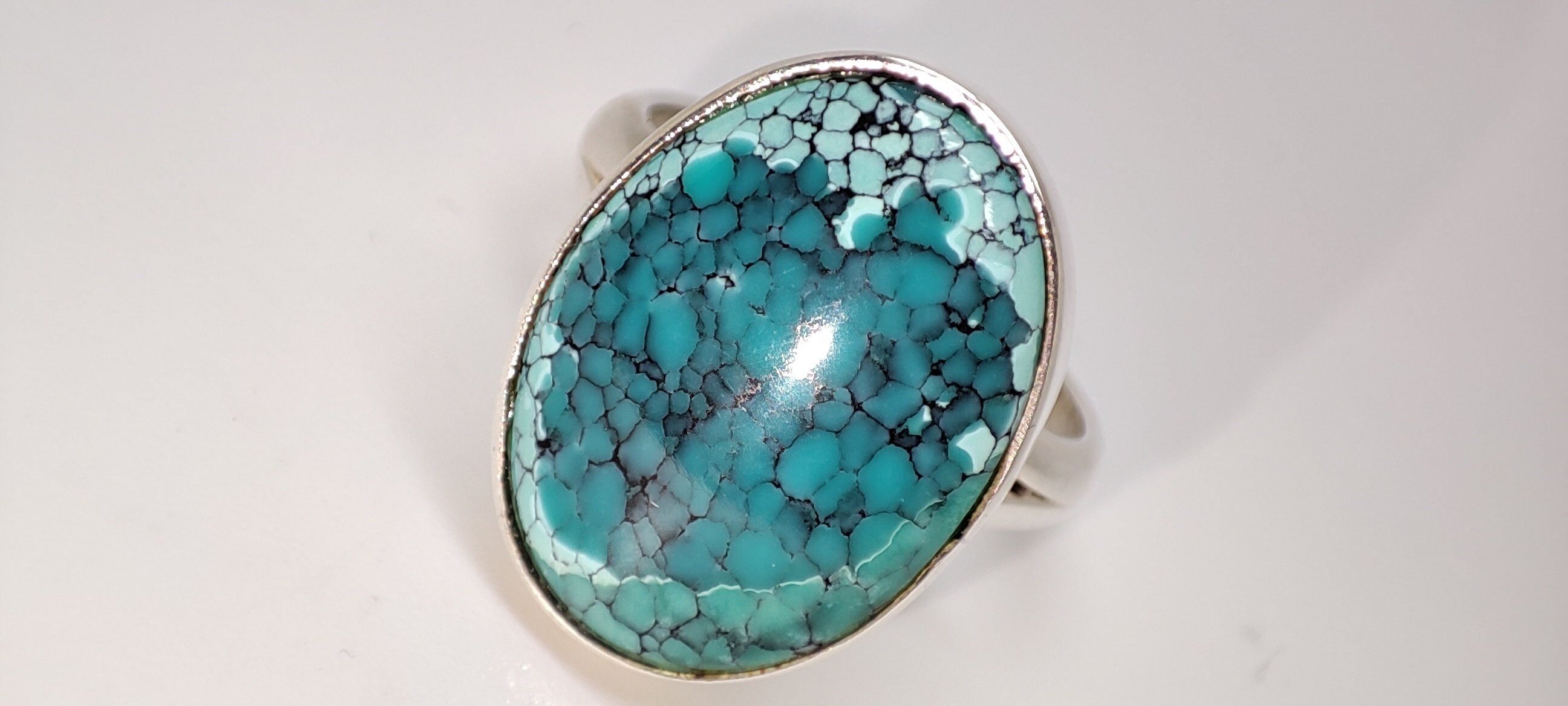 Tibet Turquoise Ring. 925 Sterling Silver Natural Turquoise Oval shape ...