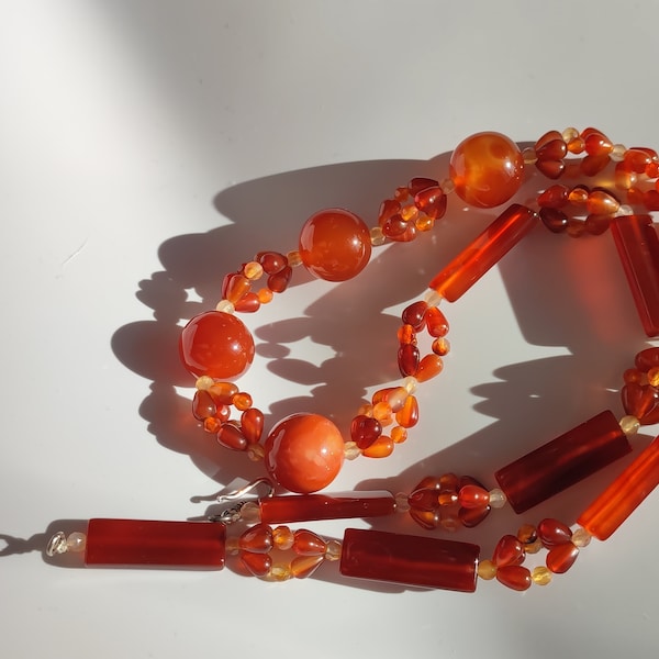Red Agate Gemstone Necklace. 925 Sterling Silver.Natural Red Agate.Genuine Red Agate Bead Necklace.Agate Jewelry. Handmade. Gift.