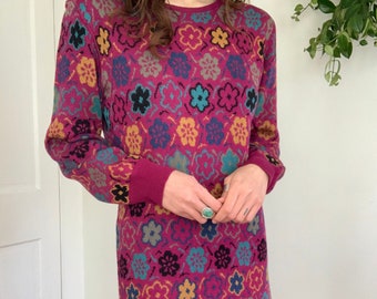 Rare Vintage 80s Missoni Cashmere Floral Knit Dress / Size S
