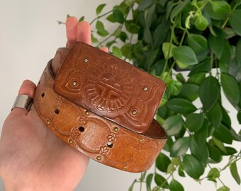 Vintage 80s Fossil Leather Studded Belt / Size M