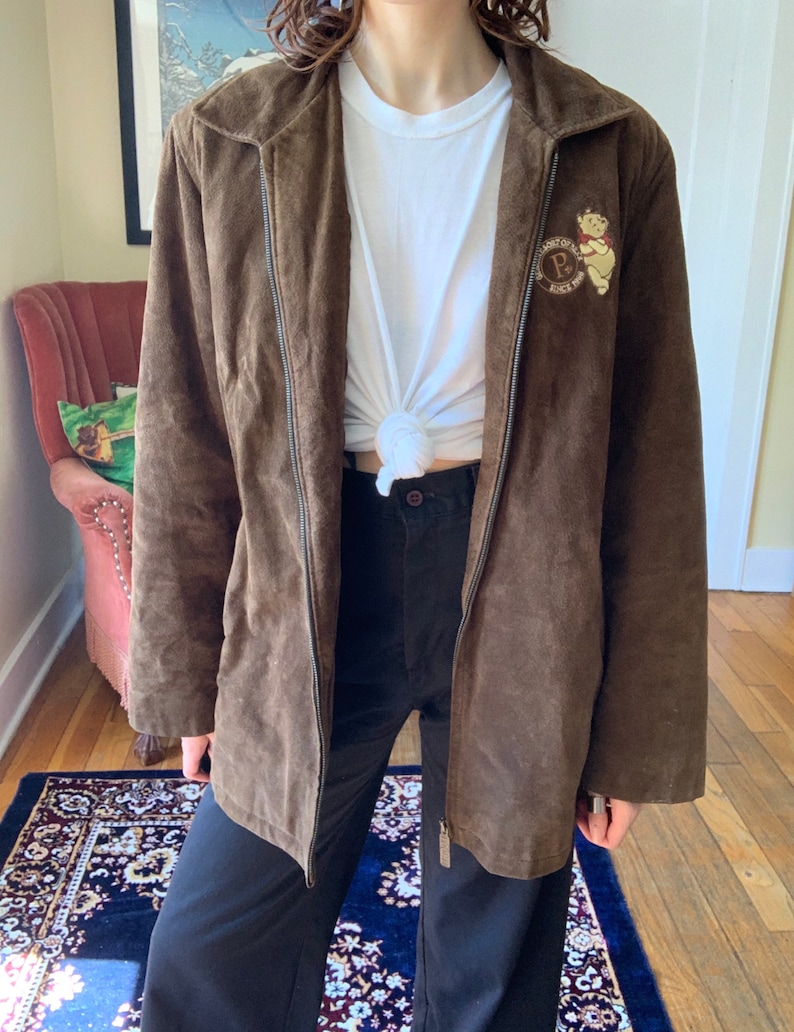 Vintage Winnie the Pooh Embroidered Leather Suede Jacket Size L
