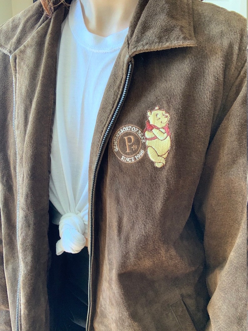 Vintage Winnie the Pooh Embroidered Leather Suede Jacket Size L
