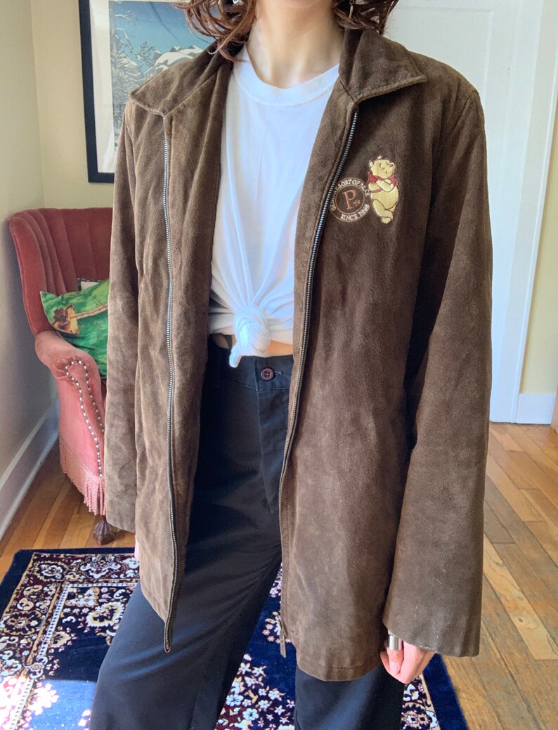 Vintage Winnie the Pooh Embroidered Leather Suede Jacket Size L