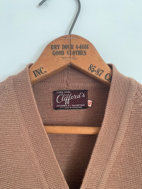 Vintage 50s Taupe Wool Varsity Cardigan / Size XXS - image 5