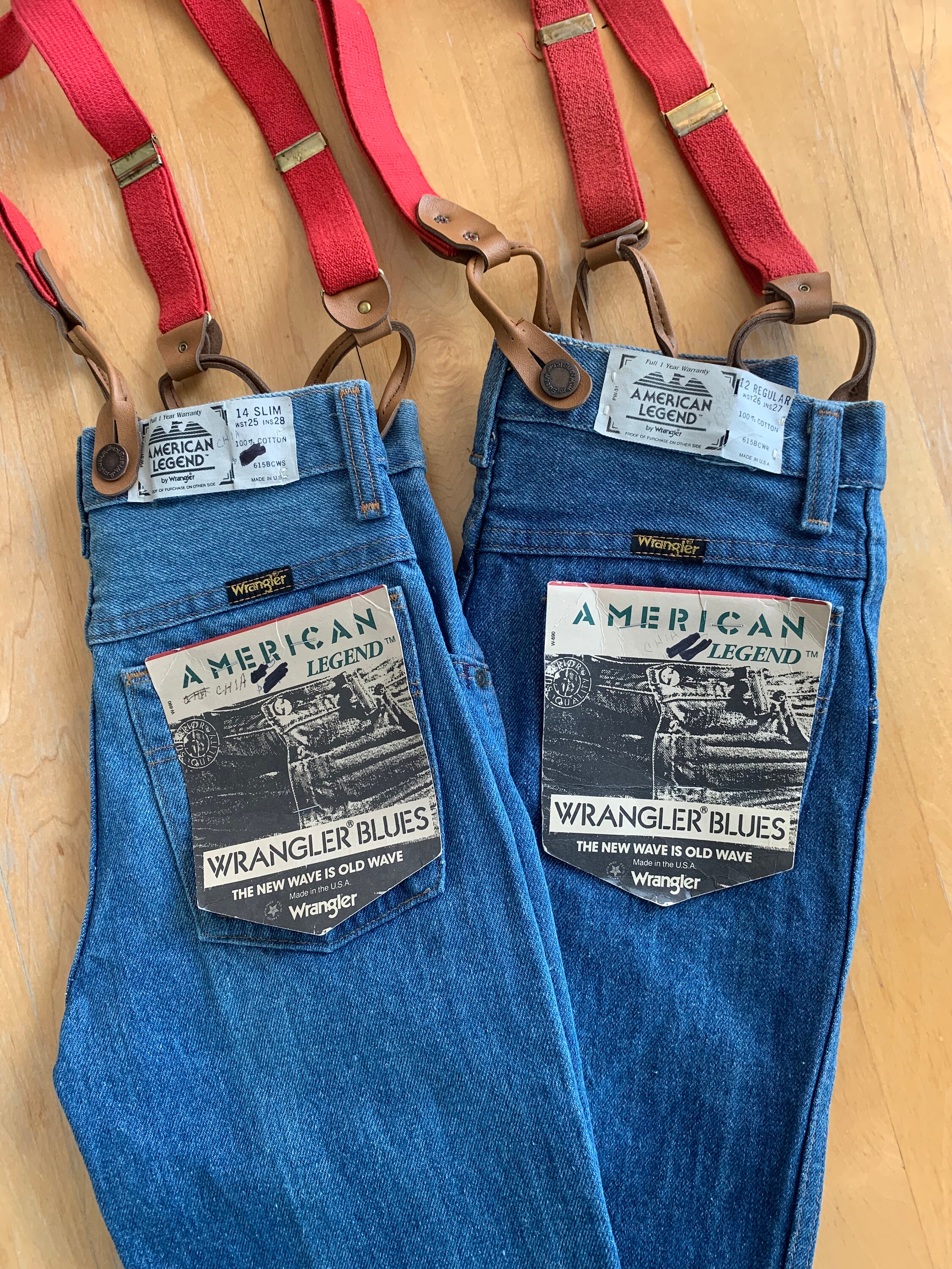 90s デッドストック Wrangler SUSPENDERS JEANS 33 Vintage 90s Deadstock Wrangler Youth Suspender Jeans / Size