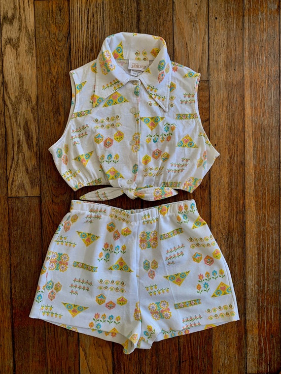 Rare Vintage Jantzen Floral Two Piece Crop Top & S