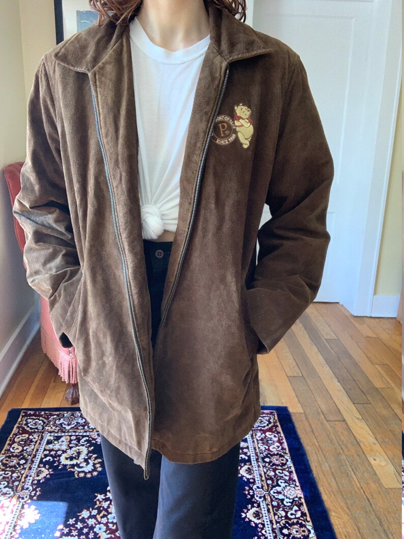 Vintage Winnie the Pooh Embroidered Leather Suede Jacket Size L