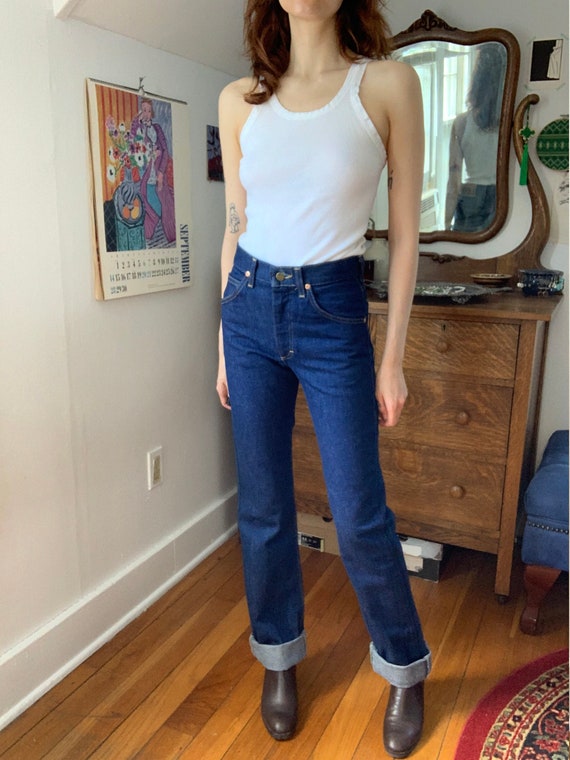 Vintage 80s Lee Dark Wash Straight-Leg Jeans / Si… - image 1