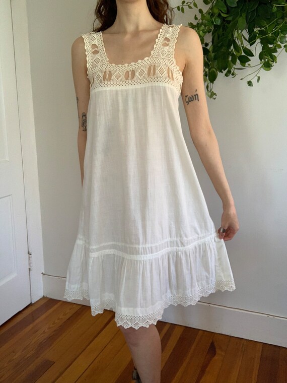 Antique 1900s Edwardian Crochet Chemise Dress / S… - image 2