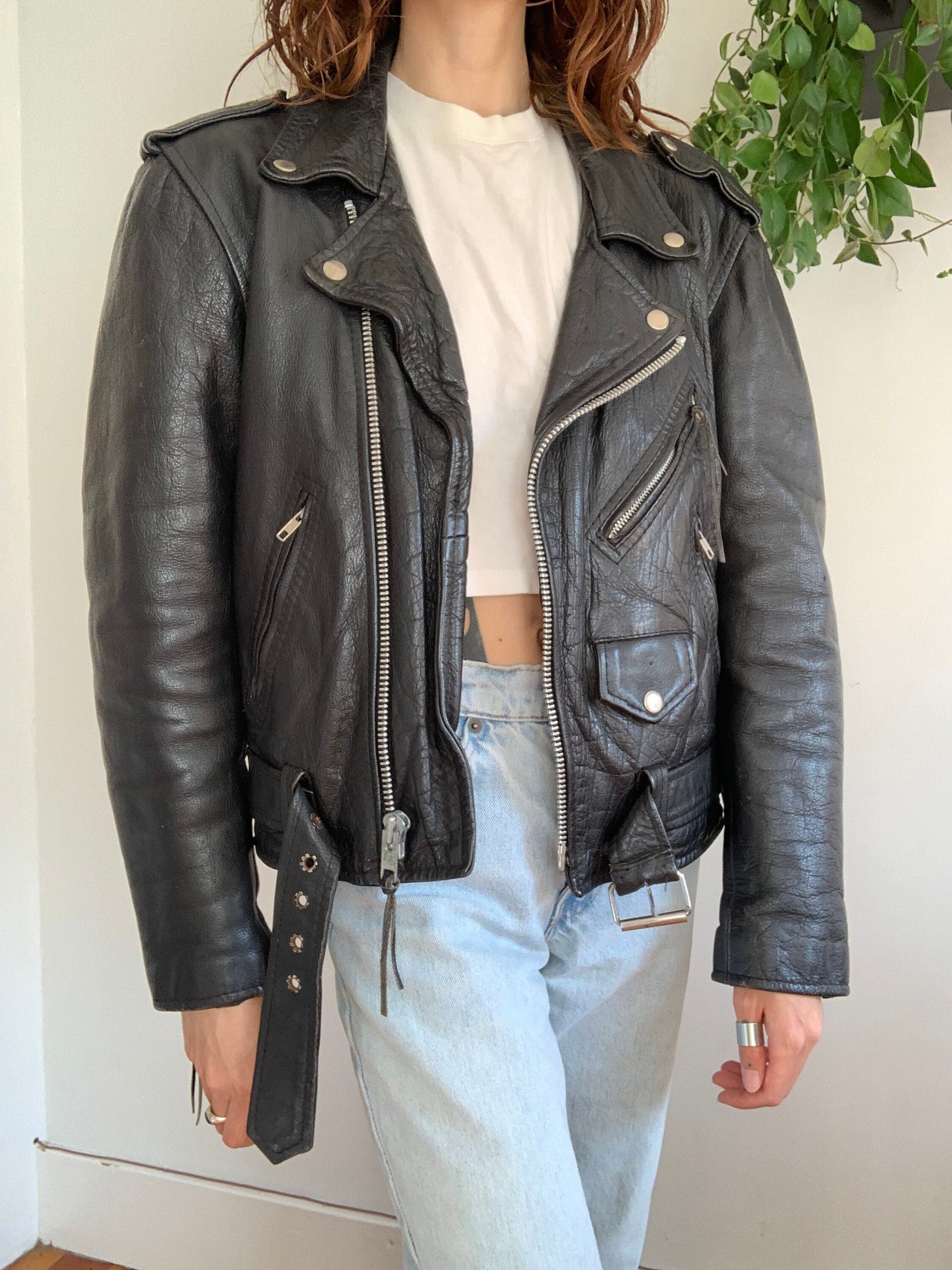 Vintage 80s Leather Motorcycle Jacket / Size XS - Etsy