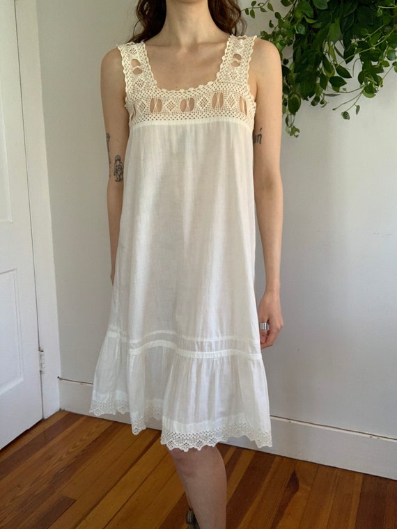 Antique 1900s Edwardian Crochet Chemise Dress / S… - image 1