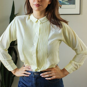 Vintage 1960s Yellow Pleated Blouse Pleated Canary Yellow Pale Pastel ...