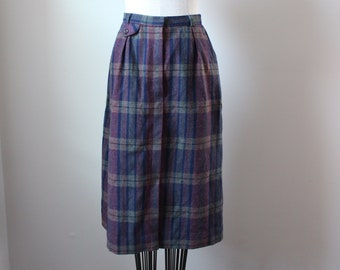 1980s Wool Skirt | Size 10 | Vintage 80s Plaid Wool Blend Skirt High Waisted Pencil Skirt Size M