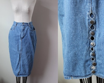 Vintage 90s Denim Skirt | Size 9/10 | Baccini Long Jean Skirt High Waisted 1990s Medium Wash Denim Skirt Size M