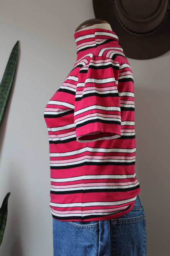 1970s Striped Turtleneck Shirt | Size S | Pink St… - image 3