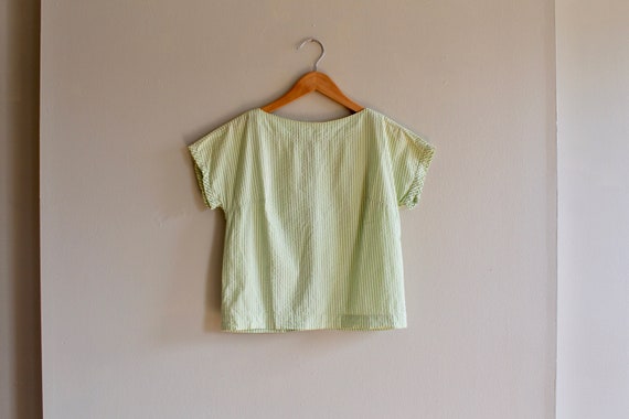 Vintage Seersucker Striped Top | Lime Green Pucke… - image 4