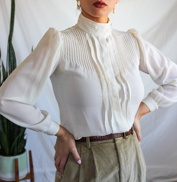 High Collar Victorian Style Blouse | Puff Sleeve B