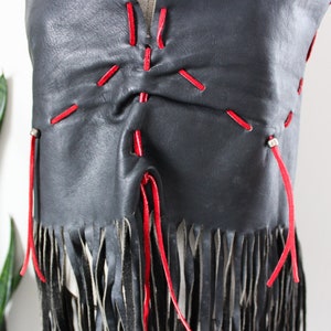 1960s Leather Biker Tank with Fringe Black Leather Hippie Clothing Vintage Tank Top Motorcycle Festival Clothing Vintage Leather Size M/L image 6