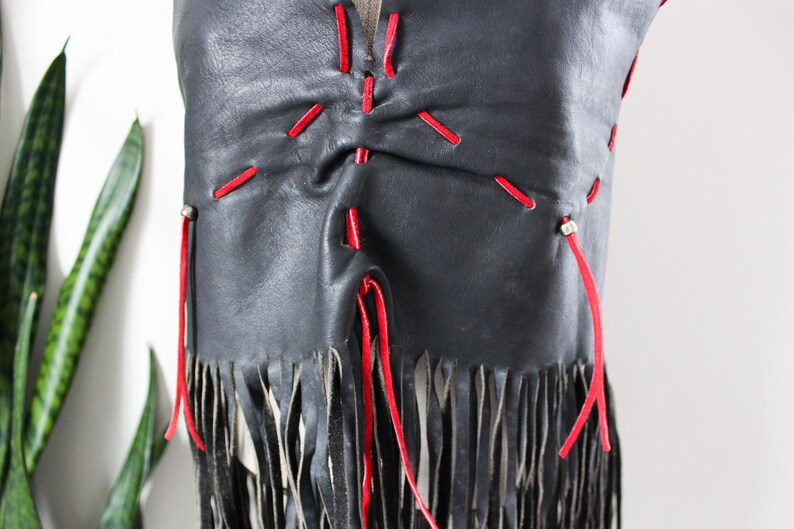 1960s Leather Biker Tank with Fringe Black Leather Hippie Clothing Vintage Tank Top Motorcycle Festival Clothing Vintage Leather Size M/L image 6