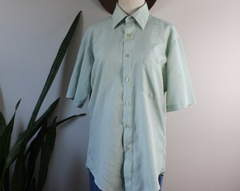 1970s Vintage Button Down Shirt | Size L | Sears Perma Press Vintage 70s Sears Button Down Collared Shirt Lightweight Button Down Size Large