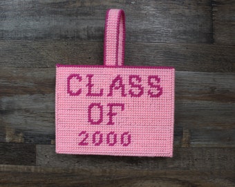 Class of 2000 Vintage Cross Stitch Novelty Handbag | Pink Y2K 2000s 00s Purse Micro Bag Mini Purse Top Handle Bag