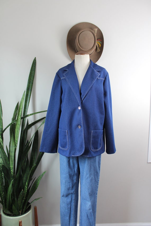 Vintage 70s Denim Blazer | Size L | Dark Blue Jean