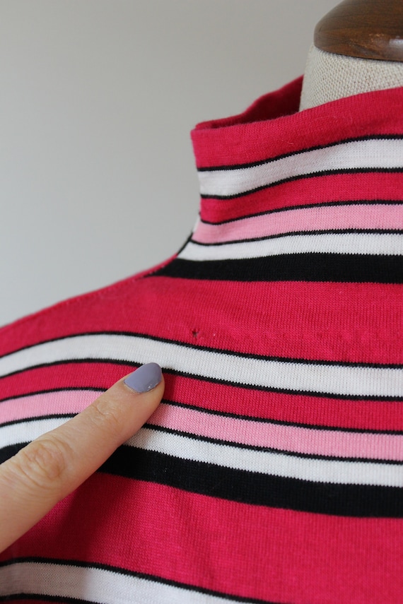 1970s Striped Turtleneck Shirt | Size S | Pink St… - image 7