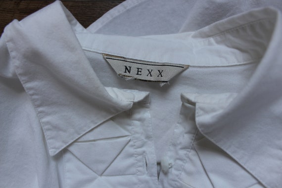 1990s Nexx Blouse | Size L | White Cotton Blouse … - image 6