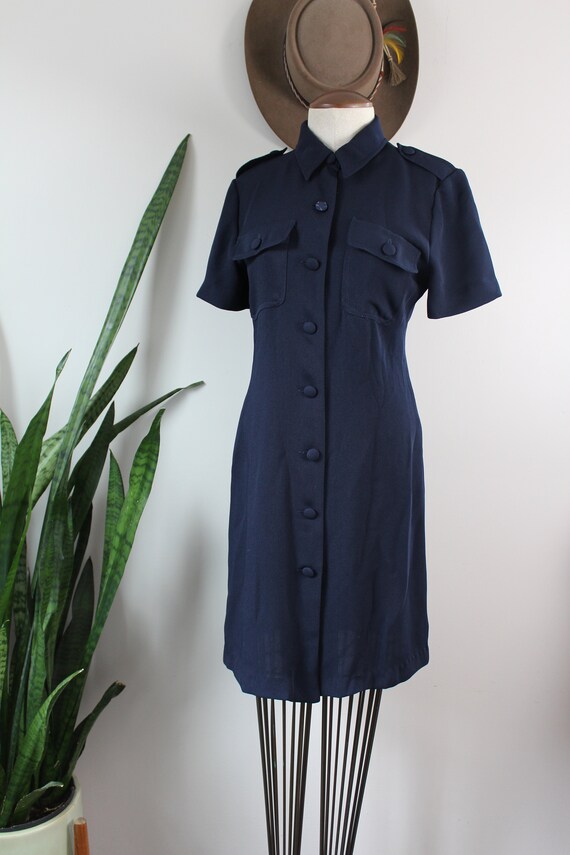 Vintage 90s does 40s Dress | Size S | Navy Blue B… - image 2