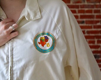 Vintage Patch Jacket | United Brotherhood of Carpenters Jacket | Sixth District | Cream Color Jacket | Zip Up Jacket | Lightweight | Size L