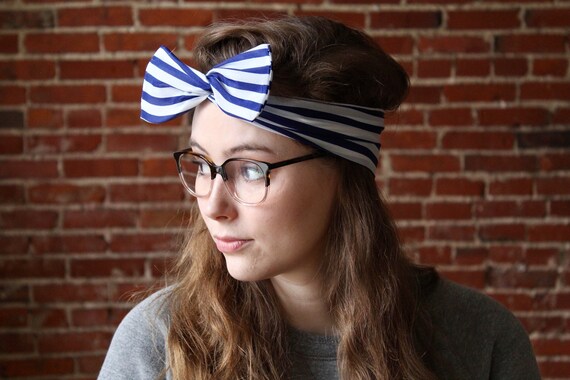 Vintage Striped Headband | Navy and White | Nauti… - image 2