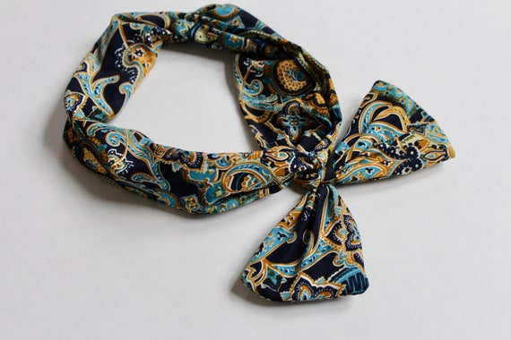 Mod Patterned Bow Headband | Wire Wrap | 60s | Blu