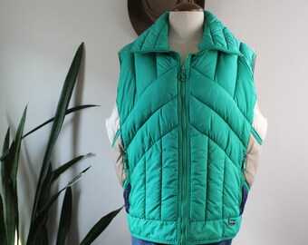 Vintage 70s Puffer Vest | Size XL | Puffy 1970s Vest Big Collar Ski Winter Clothing Mountain Goat by White Stag Size Extra Large