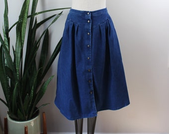 Vintage 1990s Denim Skirt | Size 14 | Vintage Dark Wash High Waisted Denim Maxi Skirt Size Medium