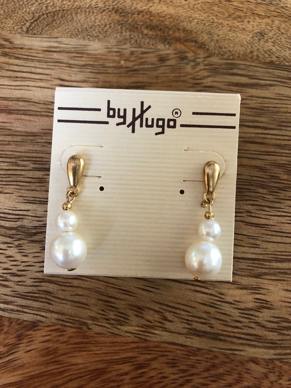 Vintage Faux Pearl Earrings | Deadstock By Hugo D… - image 1