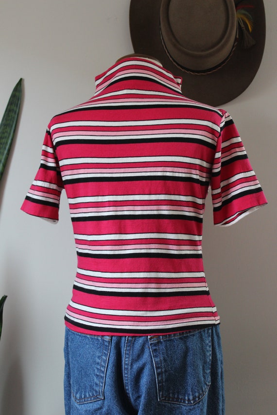 1970s Striped Turtleneck Shirt | Size S | Pink St… - image 4