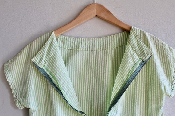 Vintage Seersucker Striped Top | Lime Green Pucke… - image 9