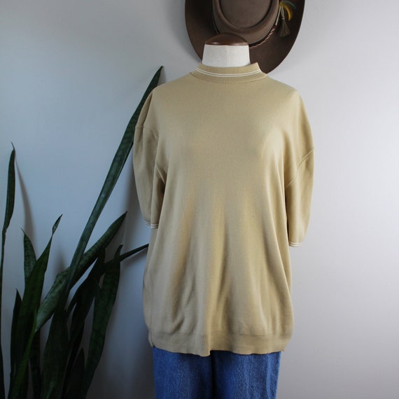 1970s Vintage Mock Neck Shirt | Size L | Nylon Sh… - image 1
