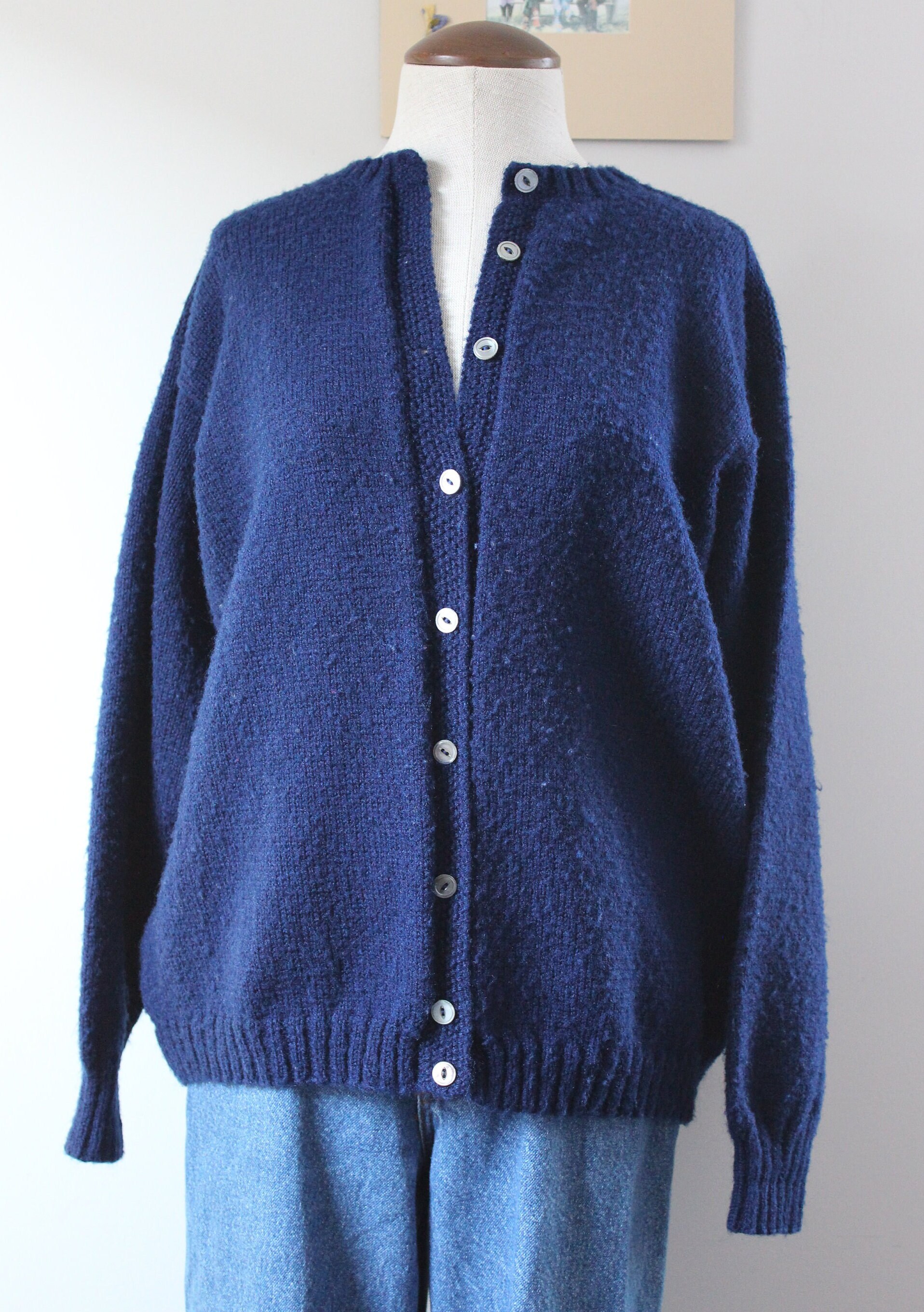 Vintage 1950s Cowichan Chunky Hand Knitted Zip Cardigan